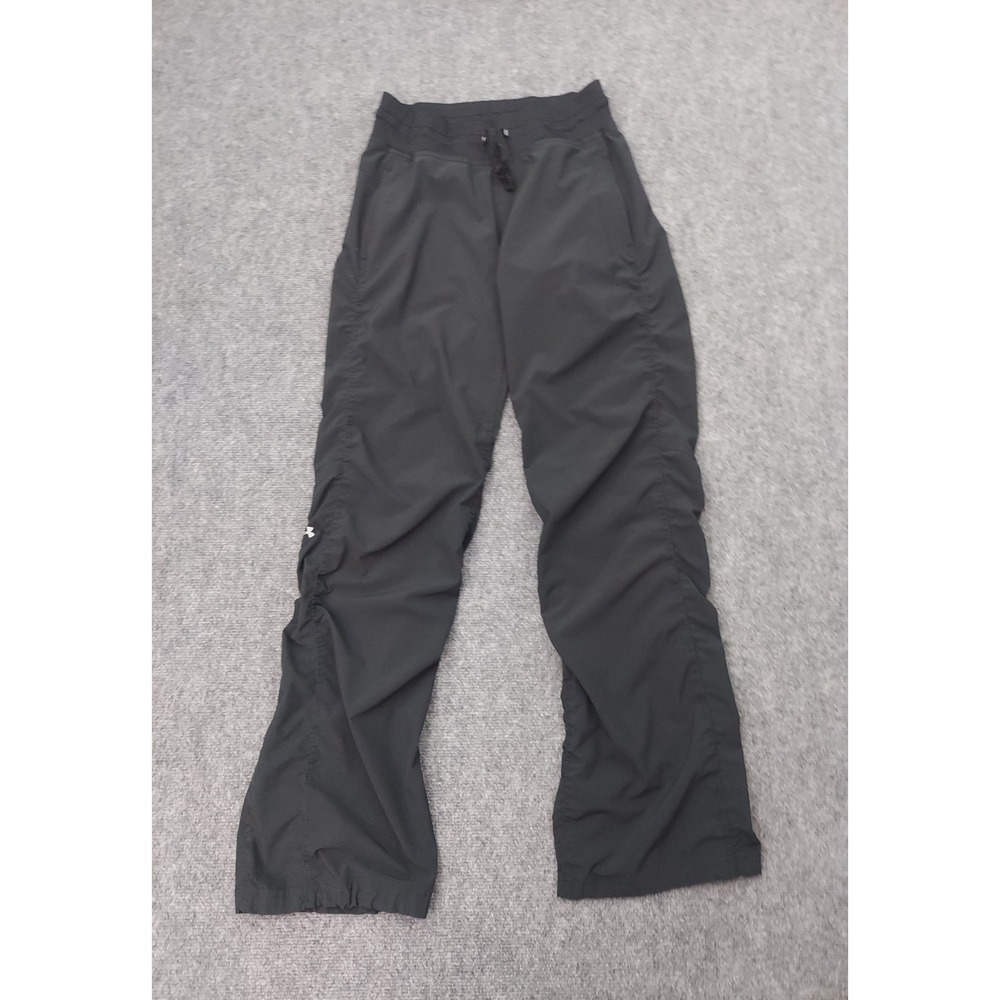Under Armour Storm Pants Womens Small Black Ruched Sides Athletic Drawstring